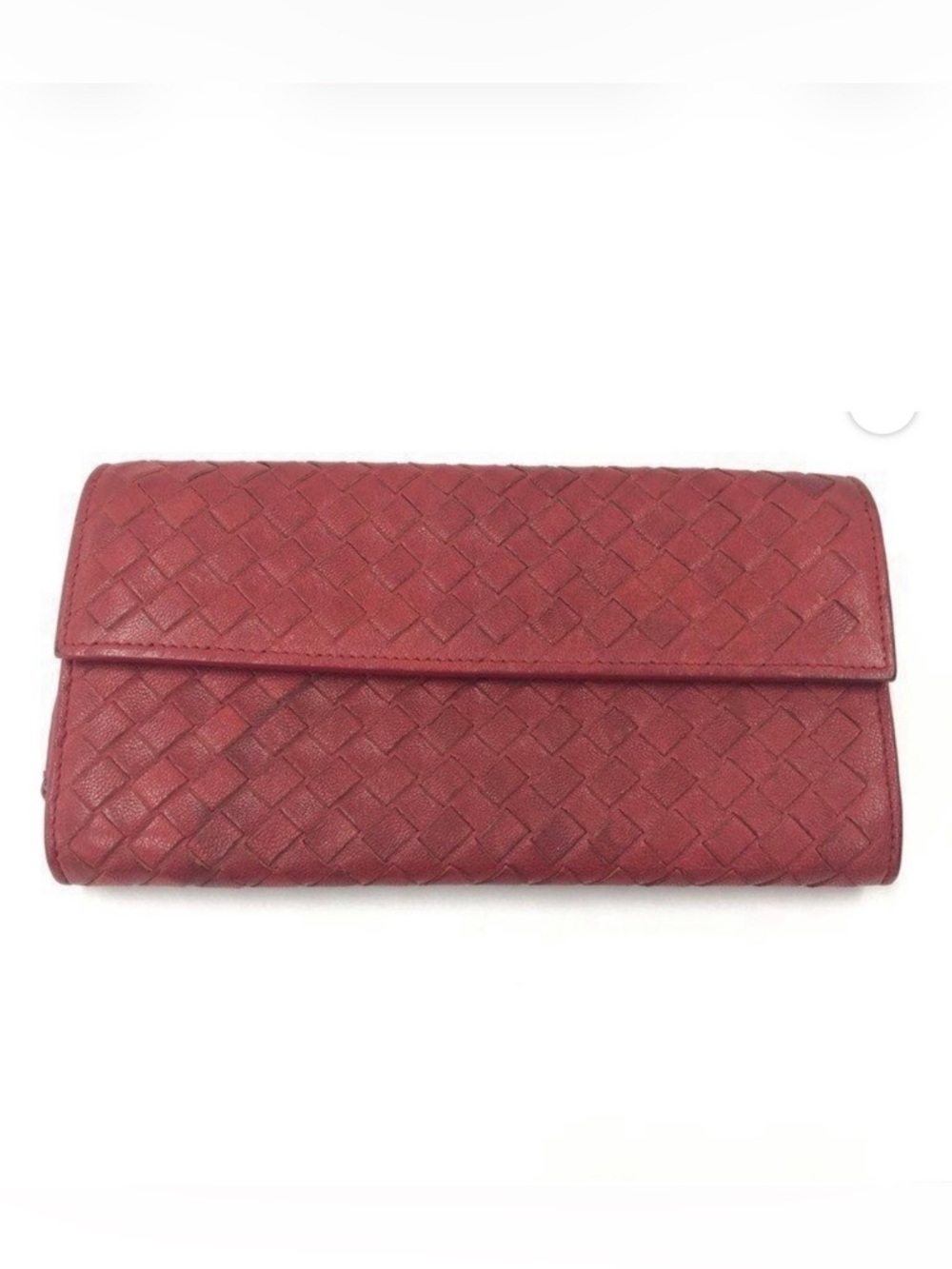 Bottega Veneta Intrecciato Woven Leather Long Flap Red Wallet